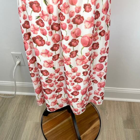 SIPOS NEW YORK Strawberry Floral Midi Dress In White Pink Size Large - Picture 12 of 14